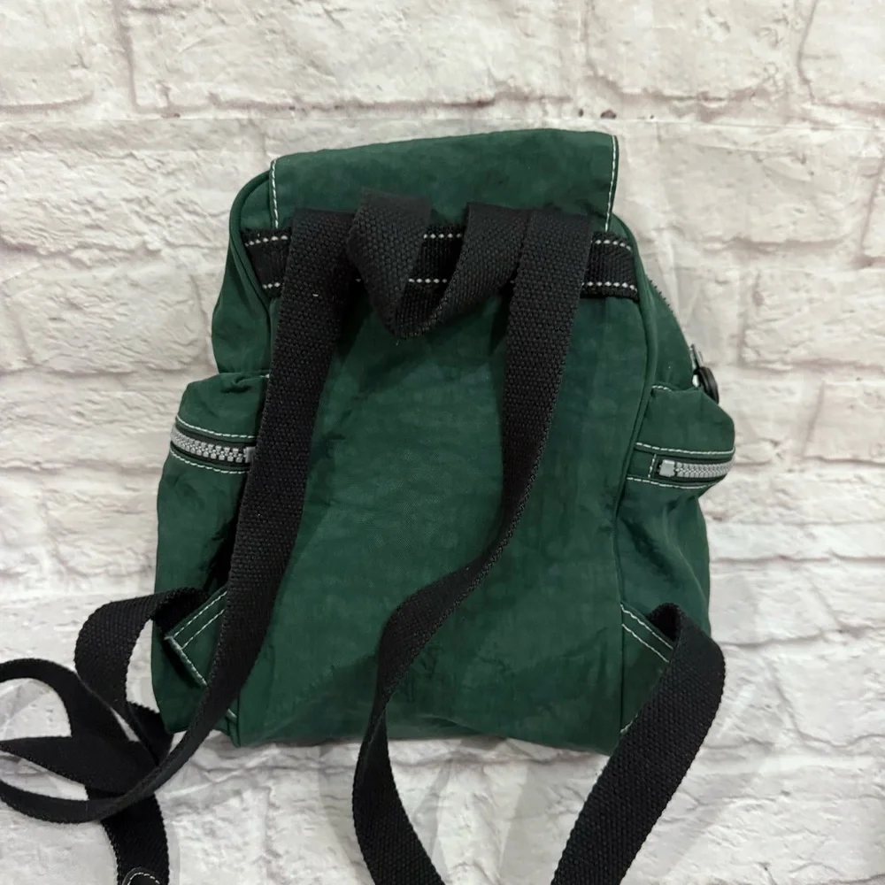 VINTAGE KIPLING MINI NYLON BACKPACK rare forest green with monkey attached - Picture 6 of 8